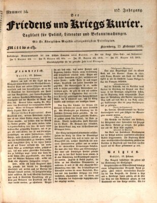 Der Friedens- u. Kriegs-Kurier (Nürnberger Friedens- und Kriegs-Kurier) Mittwoch 23. Februar 1831