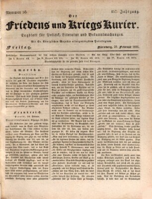 Der Friedens- u. Kriegs-Kurier (Nürnberger Friedens- und Kriegs-Kurier) Freitag 25. Februar 1831