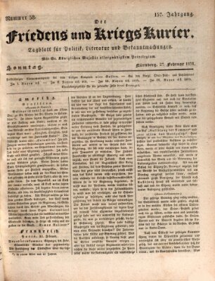 Der Friedens- u. Kriegs-Kurier (Nürnberger Friedens- und Kriegs-Kurier) Sonntag 27. Februar 1831