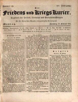 Der Friedens- u. Kriegs-Kurier (Nürnberger Friedens- und Kriegs-Kurier) Montag 28. Februar 1831