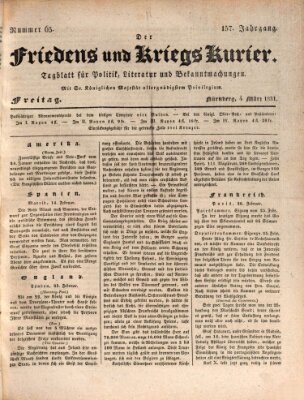 Der Friedens- u. Kriegs-Kurier (Nürnberger Friedens- und Kriegs-Kurier) Freitag 4. März 1831