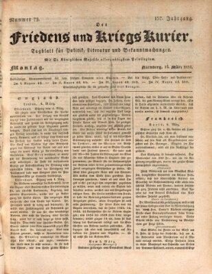 Der Friedens- u. Kriegs-Kurier (Nürnberger Friedens- und Kriegs-Kurier) Montag 14. März 1831