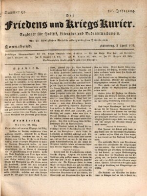 Der Friedens- u. Kriegs-Kurier (Nürnberger Friedens- und Kriegs-Kurier) Samstag 2. April 1831