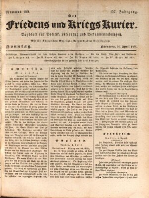 Der Friedens- u. Kriegs-Kurier (Nürnberger Friedens- und Kriegs-Kurier) Sonntag 10. April 1831