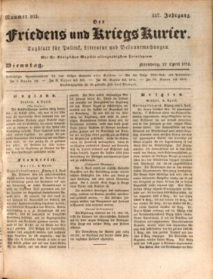 Der Friedens- u. Kriegs-Kurier (Nürnberger Friedens- und Kriegs-Kurier) Dienstag 12. April 1831