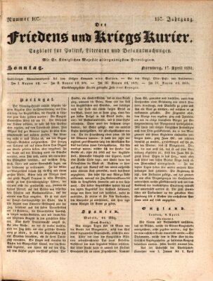 Der Friedens- u. Kriegs-Kurier (Nürnberger Friedens- und Kriegs-Kurier) Sonntag 17. April 1831