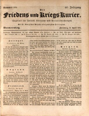 Der Friedens- u. Kriegs-Kurier (Nürnberger Friedens- und Kriegs-Kurier) Donnerstag 21. April 1831