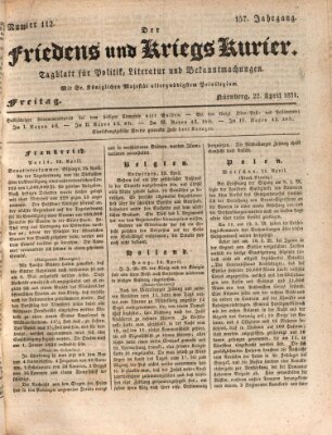 Der Friedens- u. Kriegs-Kurier (Nürnberger Friedens- und Kriegs-Kurier) Freitag 22. April 1831