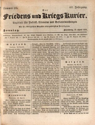 Der Friedens- u. Kriegs-Kurier (Nürnberger Friedens- und Kriegs-Kurier) Sonntag 24. April 1831