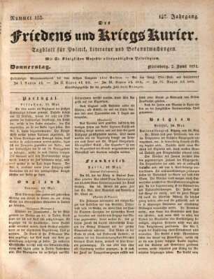 Der Friedens- u. Kriegs-Kurier (Nürnberger Friedens- und Kriegs-Kurier) Donnerstag 2. Juni 1831