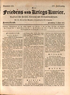 Der Friedens- u. Kriegs-Kurier (Nürnberger Friedens- und Kriegs-Kurier) Samstag 4. Juni 1831