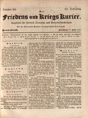 Der Friedens- u. Kriegs-Kurier (Nürnberger Friedens- und Kriegs-Kurier) Samstag 11. Juni 1831