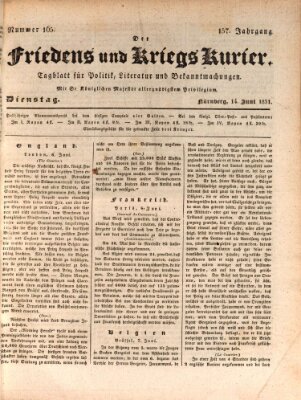 Der Friedens- u. Kriegs-Kurier (Nürnberger Friedens- und Kriegs-Kurier) Dienstag 14. Juni 1831