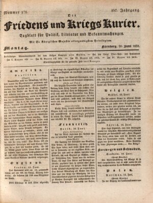 Der Friedens- u. Kriegs-Kurier (Nürnberger Friedens- und Kriegs-Kurier) Montag 20. Juni 1831