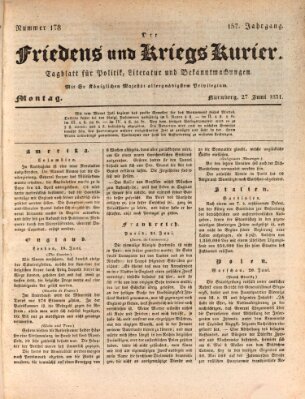 Der Friedens- u. Kriegs-Kurier (Nürnberger Friedens- und Kriegs-Kurier) Montag 27. Juni 1831