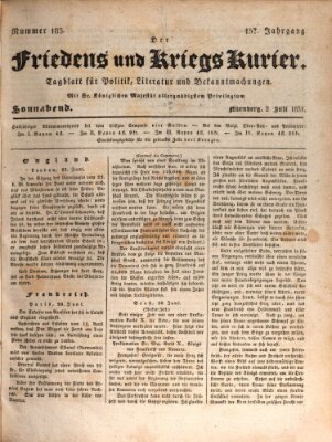 Der Friedens- u. Kriegs-Kurier (Nürnberger Friedens- und Kriegs-Kurier) Samstag 2. Juli 1831