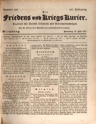 Der Friedens- u. Kriegs-Kurier (Nürnberger Friedens- und Kriegs-Kurier) Dienstag 12. Juli 1831