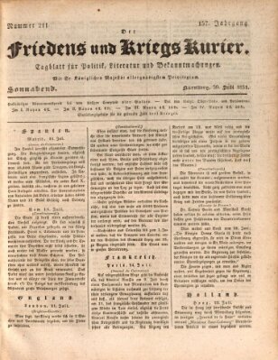 Der Friedens- u. Kriegs-Kurier (Nürnberger Friedens- und Kriegs-Kurier) Samstag 30. Juli 1831