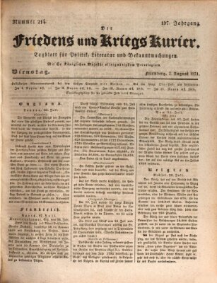 Der Friedens- u. Kriegs-Kurier (Nürnberger Friedens- und Kriegs-Kurier) Dienstag 2. August 1831