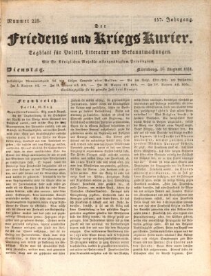 Der Friedens- u. Kriegs-Kurier (Nürnberger Friedens- und Kriegs-Kurier) Dienstag 16. August 1831