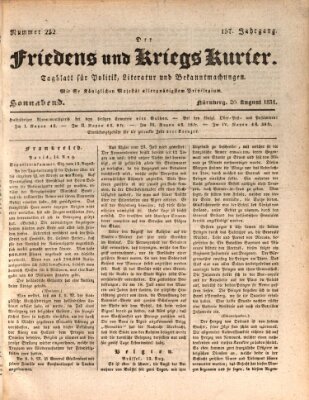 Der Friedens- u. Kriegs-Kurier (Nürnberger Friedens- und Kriegs-Kurier) Samstag 20. August 1831