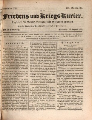 Der Friedens- u. Kriegs-Kurier (Nürnberger Friedens- und Kriegs-Kurier) Mittwoch 24. August 1831