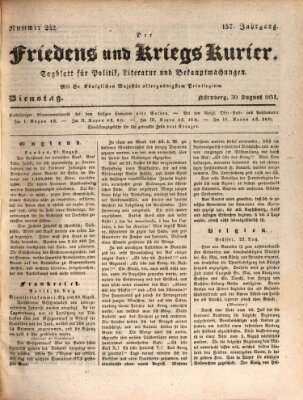 Der Friedens- u. Kriegs-Kurier (Nürnberger Friedens- und Kriegs-Kurier) Dienstag 30. August 1831