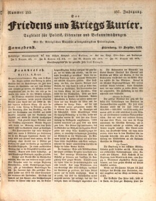 Der Friedens- u. Kriegs-Kurier (Nürnberger Friedens- und Kriegs-Kurier) Samstag 10. September 1831