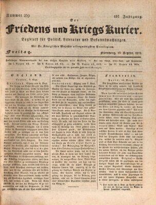 Der Friedens- u. Kriegs-Kurier (Nürnberger Friedens- und Kriegs-Kurier) Freitag 16. September 1831