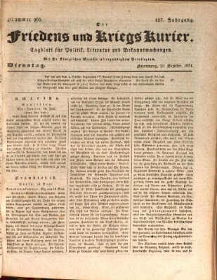 Der Friedens- u. Kriegs-Kurier (Nürnberger Friedens- und Kriegs-Kurier) Dienstag 20. September 1831