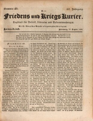 Der Friedens- u. Kriegs-Kurier (Nürnberger Friedens- und Kriegs-Kurier) Samstag 24. September 1831