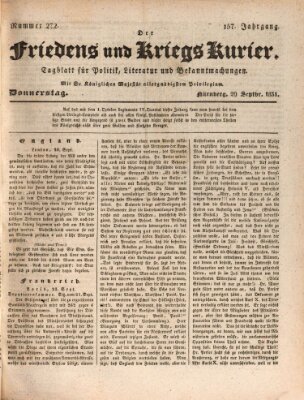 Der Friedens- u. Kriegs-Kurier (Nürnberger Friedens- und Kriegs-Kurier) Donnerstag 29. September 1831