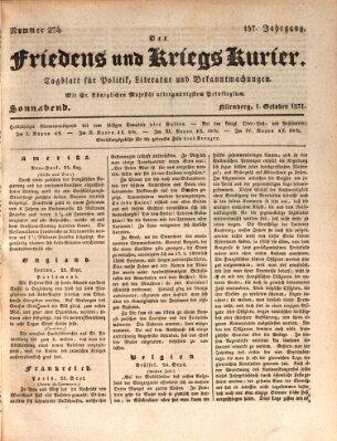 Der Friedens- u. Kriegs-Kurier (Nürnberger Friedens- und Kriegs-Kurier) Samstag 1. Oktober 1831