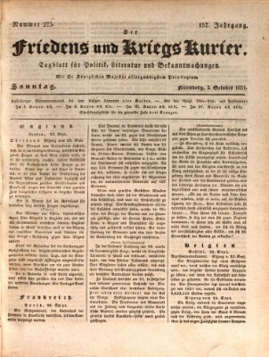 Der Friedens- u. Kriegs-Kurier (Nürnberger Friedens- und Kriegs-Kurier) Sonntag 2. Oktober 1831