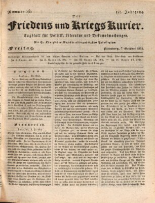 Der Friedens- u. Kriegs-Kurier (Nürnberger Friedens- und Kriegs-Kurier) Freitag 7. Oktober 1831