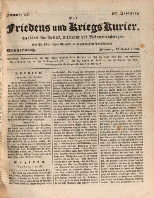 Der Friedens- u. Kriegs-Kurier (Nürnberger Friedens- und Kriegs-Kurier) Donnerstag 13. Oktober 1831