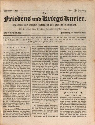 Der Friedens- u. Kriegs-Kurier (Nürnberger Friedens- und Kriegs-Kurier) Donnerstag 20. Oktober 1831