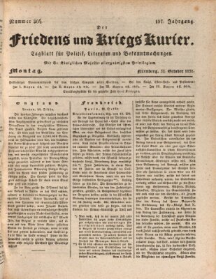 Der Friedens- u. Kriegs-Kurier (Nürnberger Friedens- und Kriegs-Kurier) Montag 31. Oktober 1831