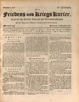 Der Friedens- u. Kriegs-Kurier (Nürnberger Friedens- und Kriegs-Kurier) Montag 7. November 1831