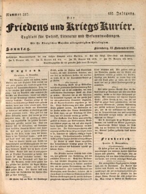 Der Friedens- u. Kriegs-Kurier (Nürnberger Friedens- und Kriegs-Kurier) Sonntag 13. November 1831