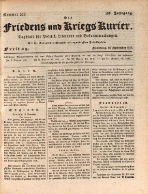 Der Friedens- u. Kriegs-Kurier (Nürnberger Friedens- und Kriegs-Kurier) Freitag 18. November 1831