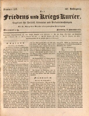 Der Friedens- u. Kriegs-Kurier (Nürnberger Friedens- und Kriegs-Kurier) Dienstag 22. November 1831