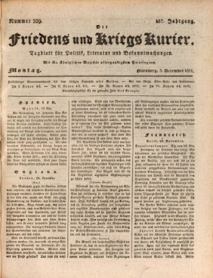 Der Friedens- u. Kriegs-Kurier (Nürnberger Friedens- und Kriegs-Kurier) Montag 5. Dezember 1831