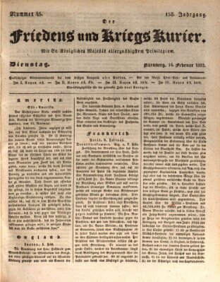 Der Friedens- u. Kriegs-Kurier (Nürnberger Friedens- und Kriegs-Kurier) Dienstag 14. Februar 1832