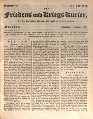 Der Friedens- u. Kriegs-Kurier (Nürnberger Friedens- und Kriegs-Kurier) Freitag 17. Februar 1832