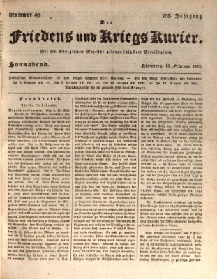 Der Friedens- u. Kriegs-Kurier (Nürnberger Friedens- und Kriegs-Kurier) Samstag 18. Februar 1832