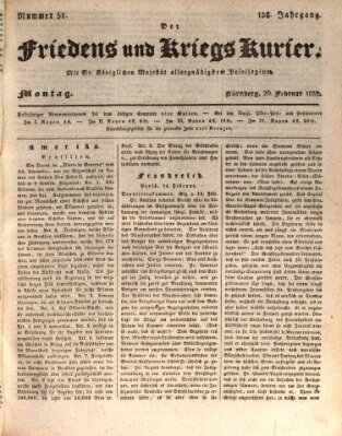 Der Friedens- u. Kriegs-Kurier (Nürnberger Friedens- und Kriegs-Kurier) Montag 20. Februar 1832