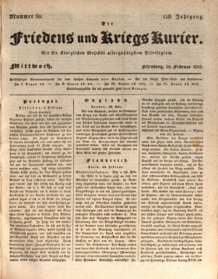 Der Friedens- u. Kriegs-Kurier (Nürnberger Friedens- und Kriegs-Kurier) Mittwoch 29. Februar 1832