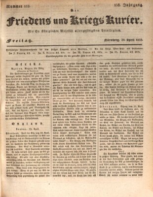 Der Friedens- u. Kriegs-Kurier (Nürnberger Friedens- und Kriegs-Kurier) Freitag 20. April 1832