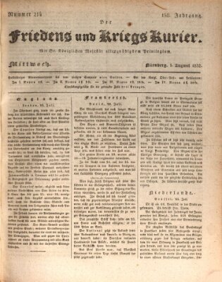 Der Friedens- u. Kriegs-Kurier (Nürnberger Friedens- und Kriegs-Kurier) Mittwoch 1. August 1832